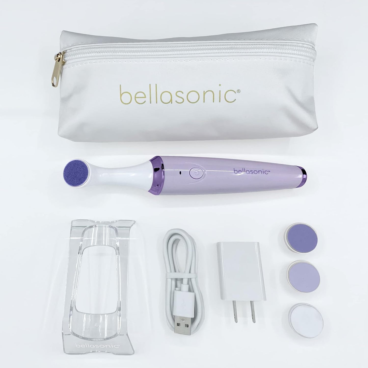 BELLASONIC 4-in-1 Rechargeable Electric Nail File Set with Travel Pouch – Unique Oscillating Head – Shape, Smooth, Buff & Shine Nails – Remove Cuticles & Calluses (Purple/Purple Metallic)