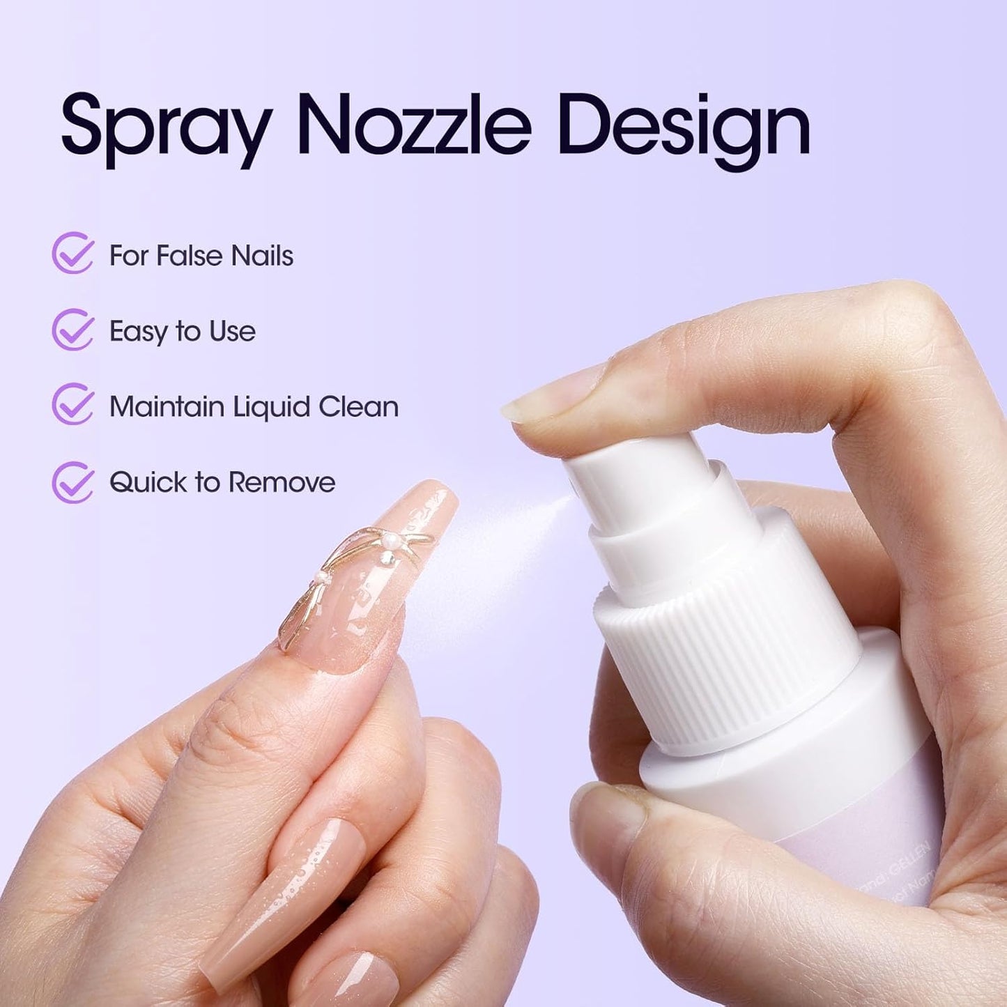 Gellen Solid Gel Nail Glue Remover Spray, 60ML Nail Glue Remover for Press On Nails Acrylic Nails Fake Tips, Acetone Free Soak Off Press-on Nail Removers Glue Off, Not UV Gel Polish Removers