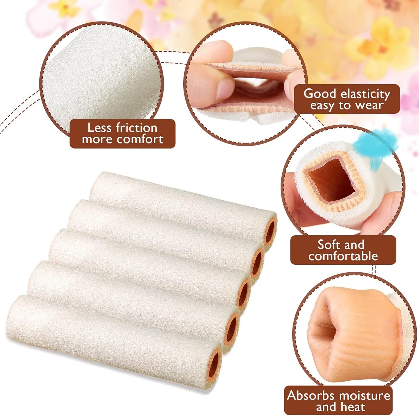 Tondiamo 6 Pieces Foam Toe Protector Sleeves Foam Bandages Tube Toe Cushion for Feet, Bunion, Hammer, Callus Corn, Bliste, Pain Relief(Medium,Beige)