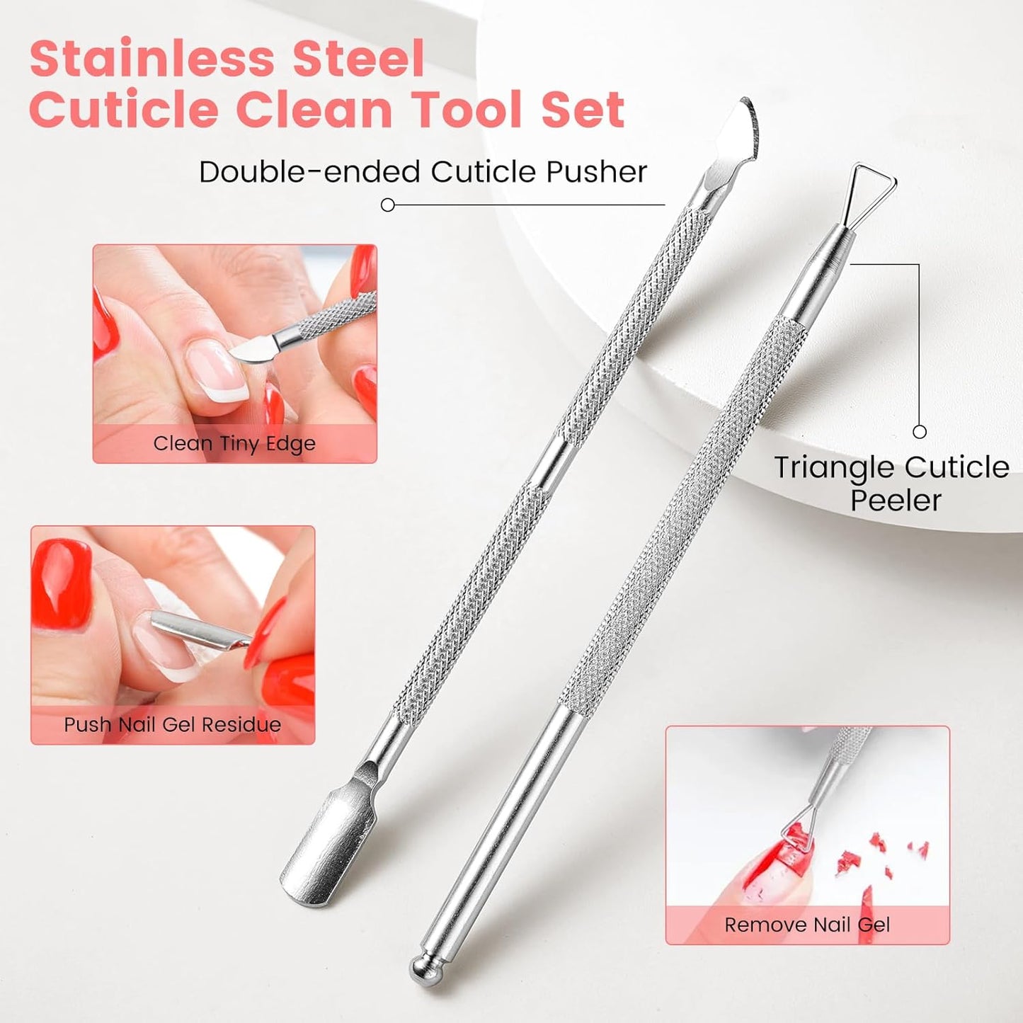 Toe Nail Soaking Bowl Acetone Proof: 1Pair Soak Off Dip Powder Gel Polish Remover - Manicure Bowl for Toenails Soaking with Cuticle Pusher, Cuticle Peeler, Nail File Buffer (Pink)