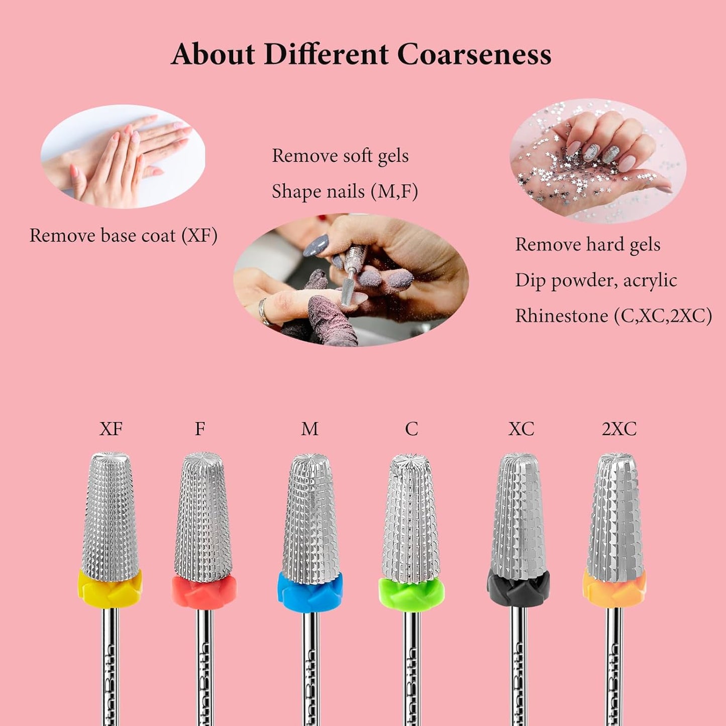 5 in 1 Nail Drill Bits, 3/32”Professional Carbide Drill Bits for Nails Multifunction Bit, Fast Remove Acrylic Hard Gel Cuticle Nail Efile Bit Manicure Pedicure,Two Way Rotate,Medium