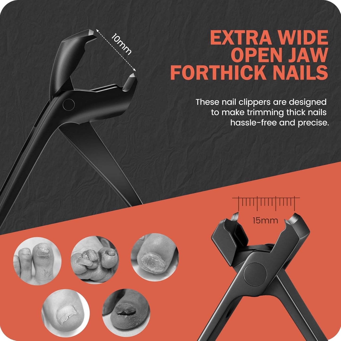 BEZOX Toe Nail Clipper for Thick Nails for Seniors, Nails Clipper Set for Comfort Nail Trimming, Precision Fingernail Clippers - Black
