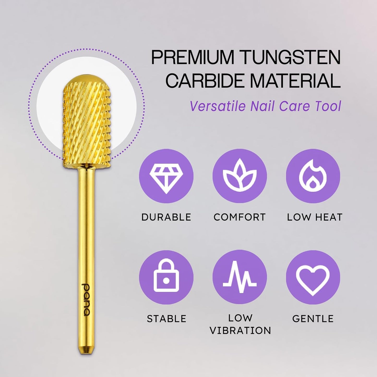 PANA 3/32" Large Smooth Round Top Safety Carbide Nail Drill Bit for Gel Polish & Acrylic Removal Nail Salon Manicure Pedicure Electric File Tools (Large Barrel - Gold, Coarse)