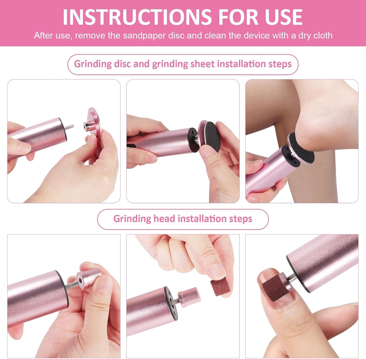 Electric Callus Remover for Feet, 6-Speed Pedicure Tool with 2-in-1 Rechargeable Foot File Callus Remover with USB Charging & 3 Types of Sandpaper, Dead Skin Remover for Dry Cracked Heels (Pink)