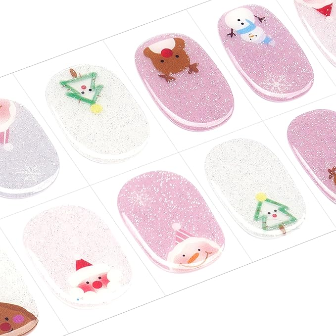 DANNI & TONI Kids Gel Nail Strips Christmas Tree Snowman Reindeer Santa Claus Shimmering Salon-Quality Peel & Stick Manicure for Children (Age 6+)– Safe, Long-Lasting, Easy to Apply | Whimsical Winter