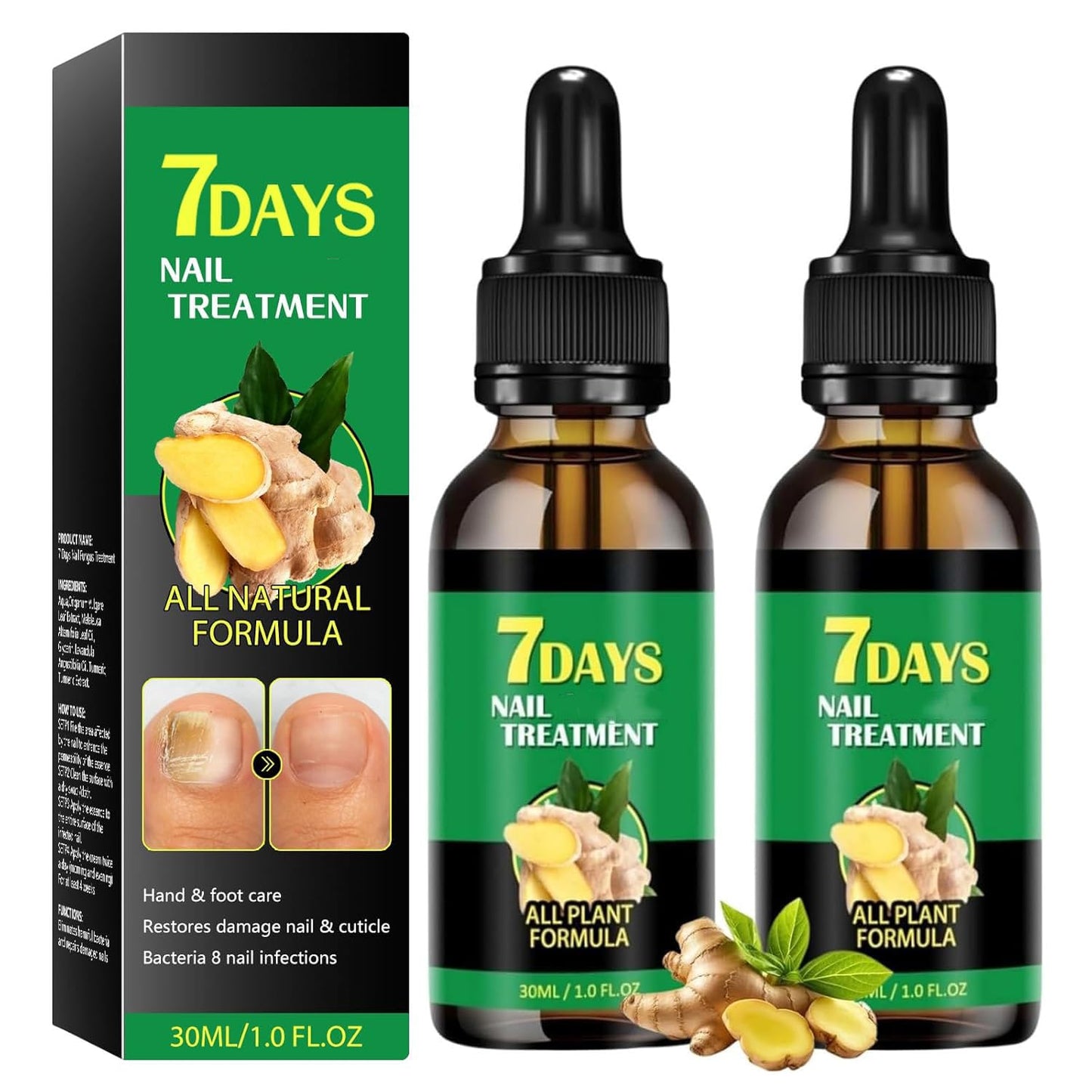 Ginger Nail Treatments, 7 Days Ginger Cuticle Care Oil for Nails for Strengthen nails & Promote Nail Growth, Natural Plant Formula（2PCS)