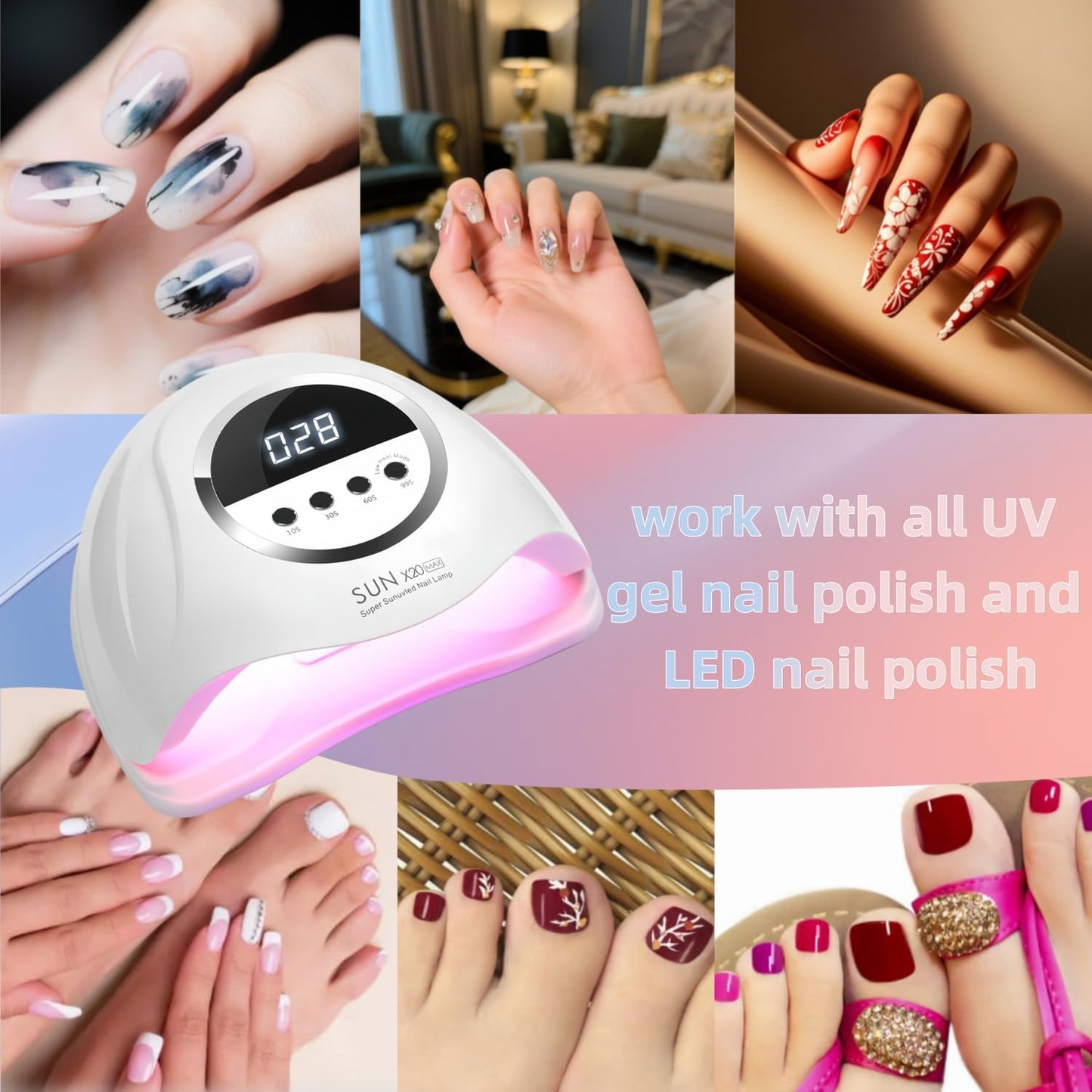 UV LED Nail Lamp with 72 Beads, 320W Nail Curing Lamps for Gel Polish with Automatic Sensor/4 Timer Setting,Led Nail Dryer, Professional Nail Art Drying Tools for Fingernail and Toenail