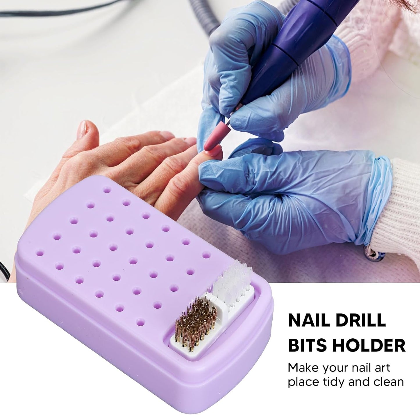Dioche Nail Drill Bit Holder Stand, Dust Proof Storage Container Box Case Organizer for Home Use or Nail Salon with 30 Holes, Gold ( 3)