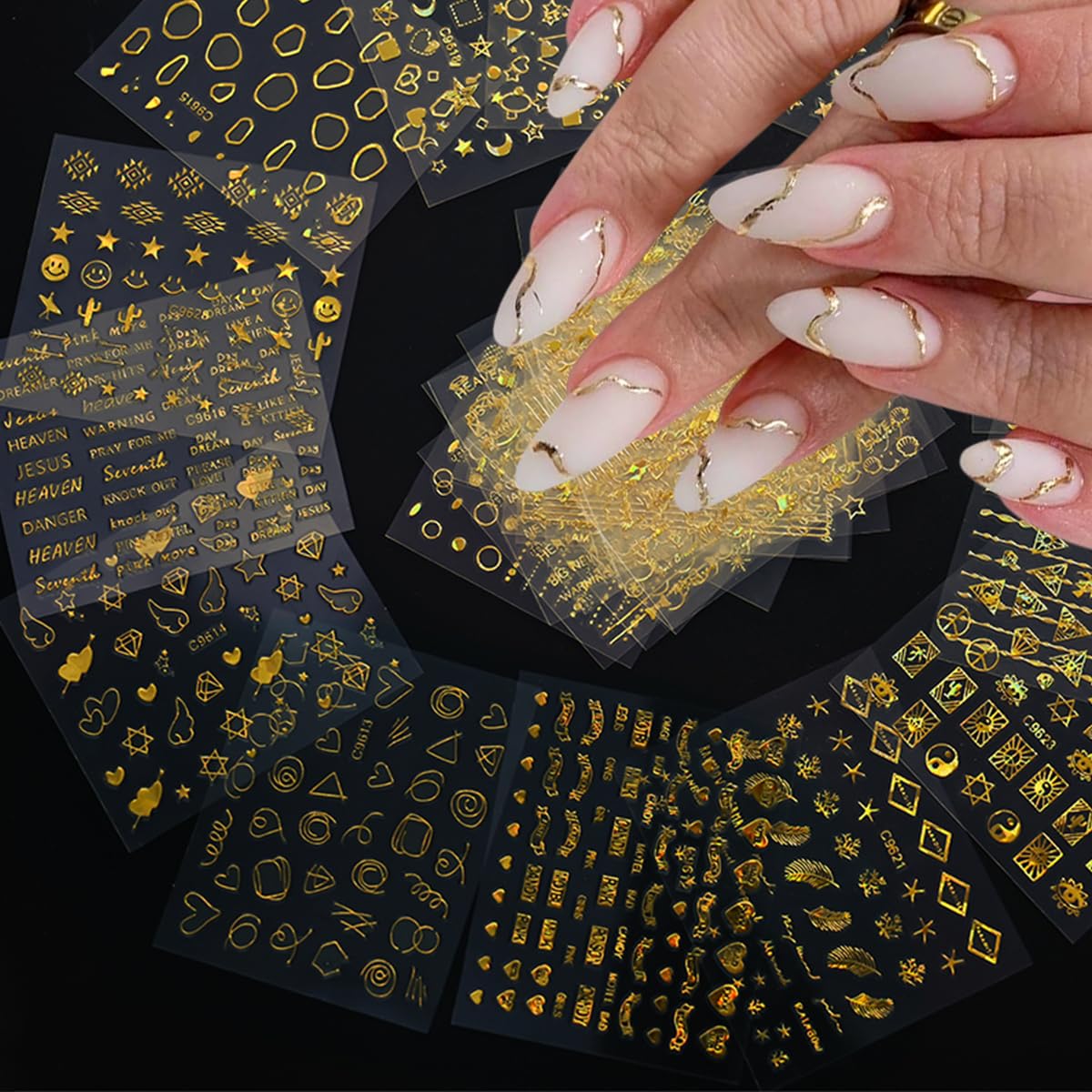 30 Sheets Gold Nail Art Stickers 3D Self-Adhesive Gold Line Nail Stickers Star Moon Heart Nail Design Sticker Lrregular Lines Nail Decals Acrylic Nail Art Supplies for Women