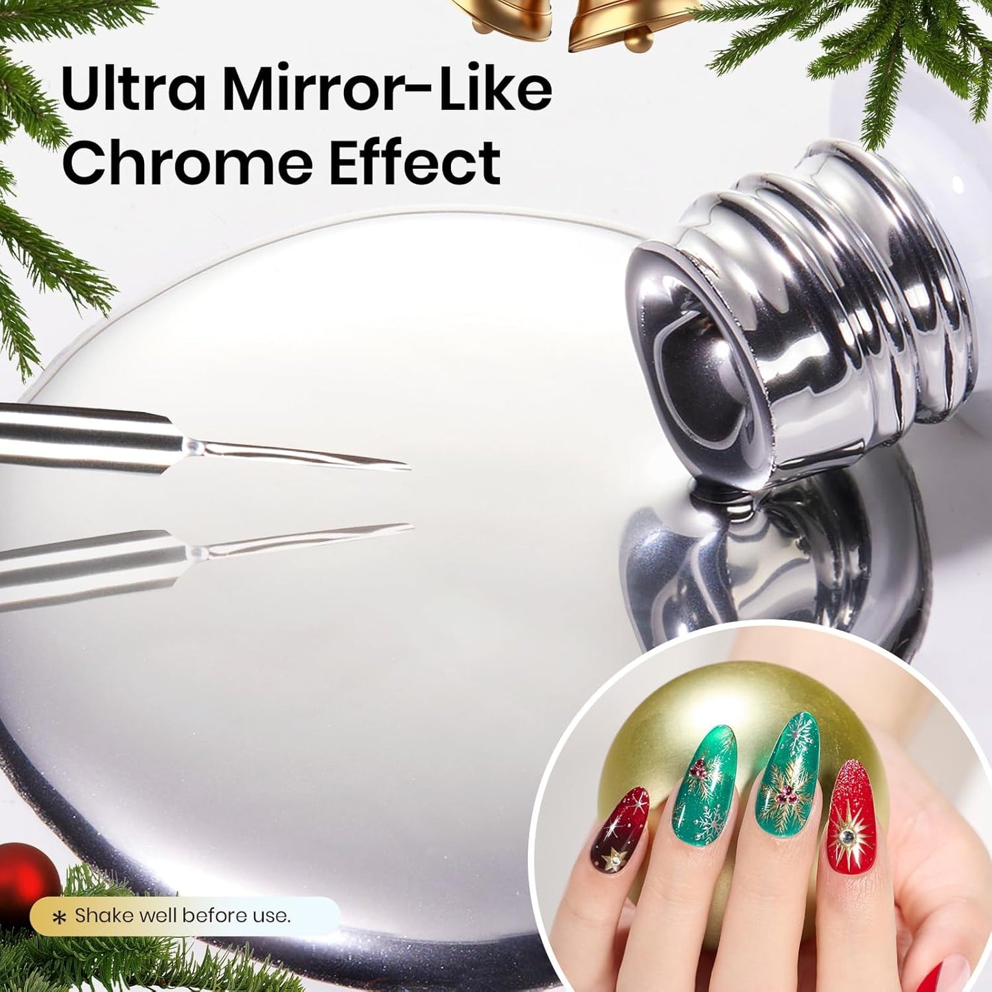Beetles Metallic Gel Nail Polish Liner Set Gold Silver 2pcs Gel Liner Nail Art Chrome 3D High-Gloss Effect for Nails Paint Design with Thin Brush DIY French Manicure Gift for Women
