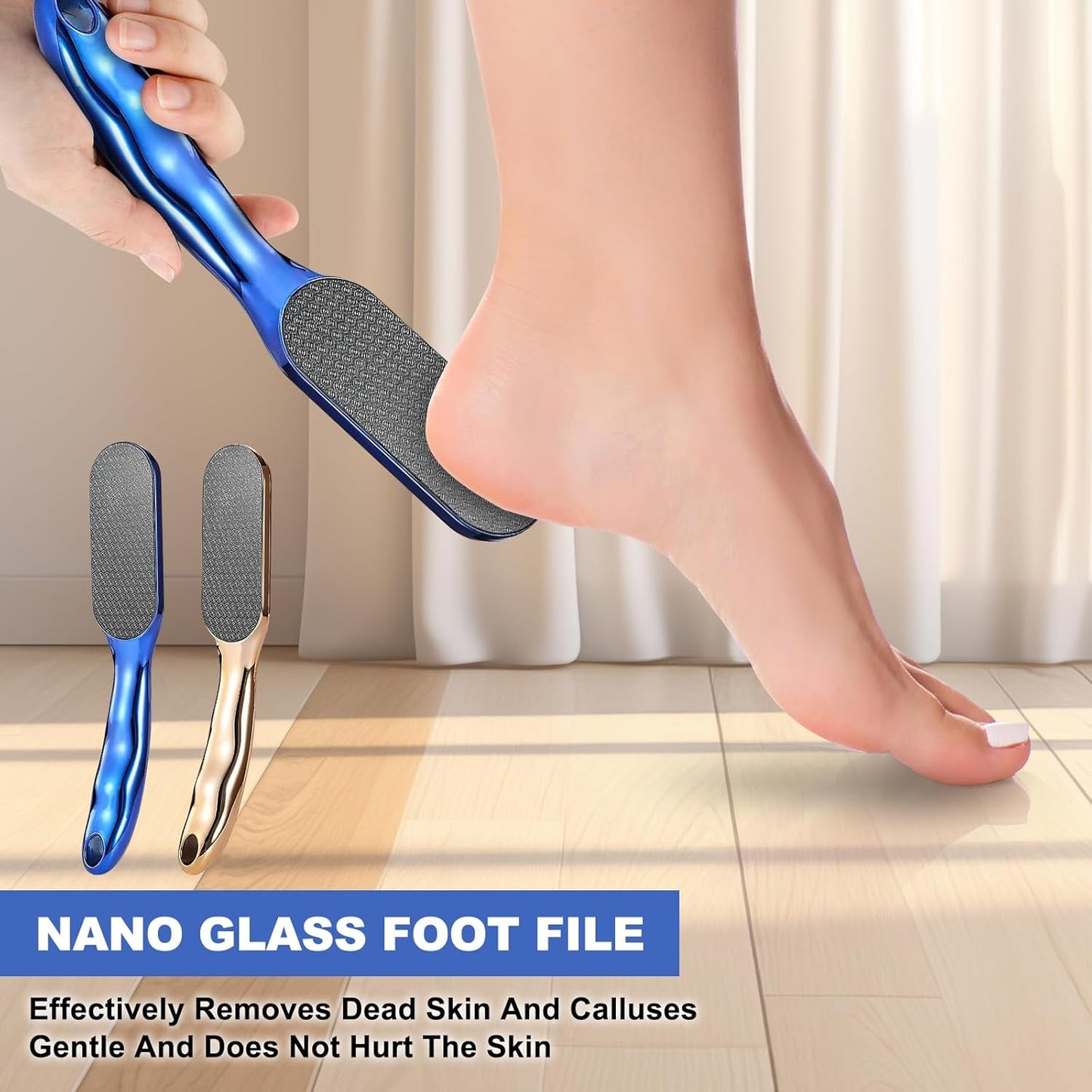 Veinsgrain Foot File, Veins Grain Foot File, Professional Foot Care Tools, Nano Glass Foot File with Non-Slip Ergonomic Handle Feet Massage Tool (Gold)