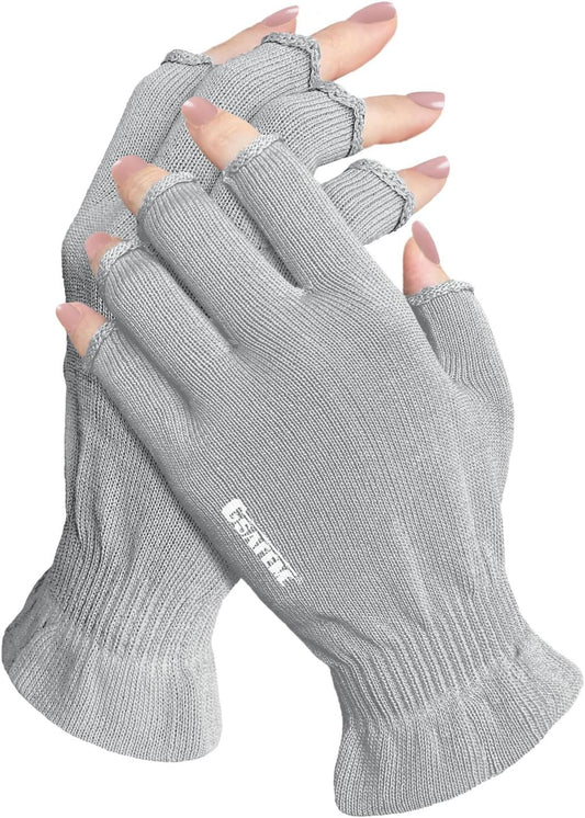 GSAFEME Cotton Gloves Eczema - Fingerless Touchscreen Moisturizing Gloves for Dry Hand Sleeping - Cotton Gloves for Men and Women, Gray S/M 1 Pair