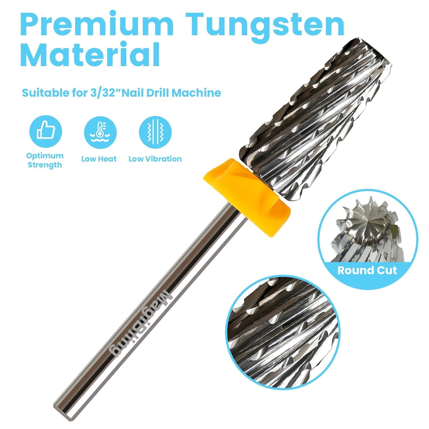 Cross Cut 5 in 1 Tapered Barrel Nail Drill Bits, Professional 3/32'' Safety Tungsten Carbide Bits, Two-way Rotation, Manicure Pedicure Cuticle Gel Removal Polishing, Double Coarse.