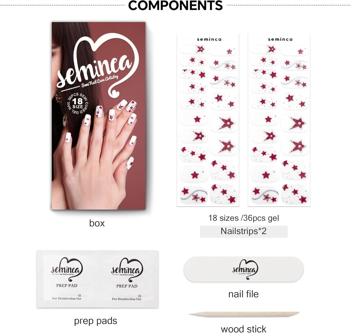 Semi Cured Gel Nail Strips-Salon Quality Semi-Cured Gel Press On Nails Stickers Quick DIY Nail Art Manicure Kits for Women at Home Works with Any UV/LED Lamps(Twinkle Star)