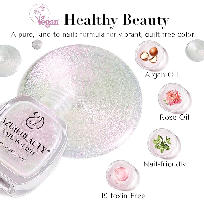 AZUREBEAUTY Pearl White Nail Polish Quick Dry Pearl white Hot Pink 2 Colors Nail Lacquer Natural Infinite Shine Strengthening Treatment Kit DIY Salon Home Women Gifts 2Pcs 0.34oz