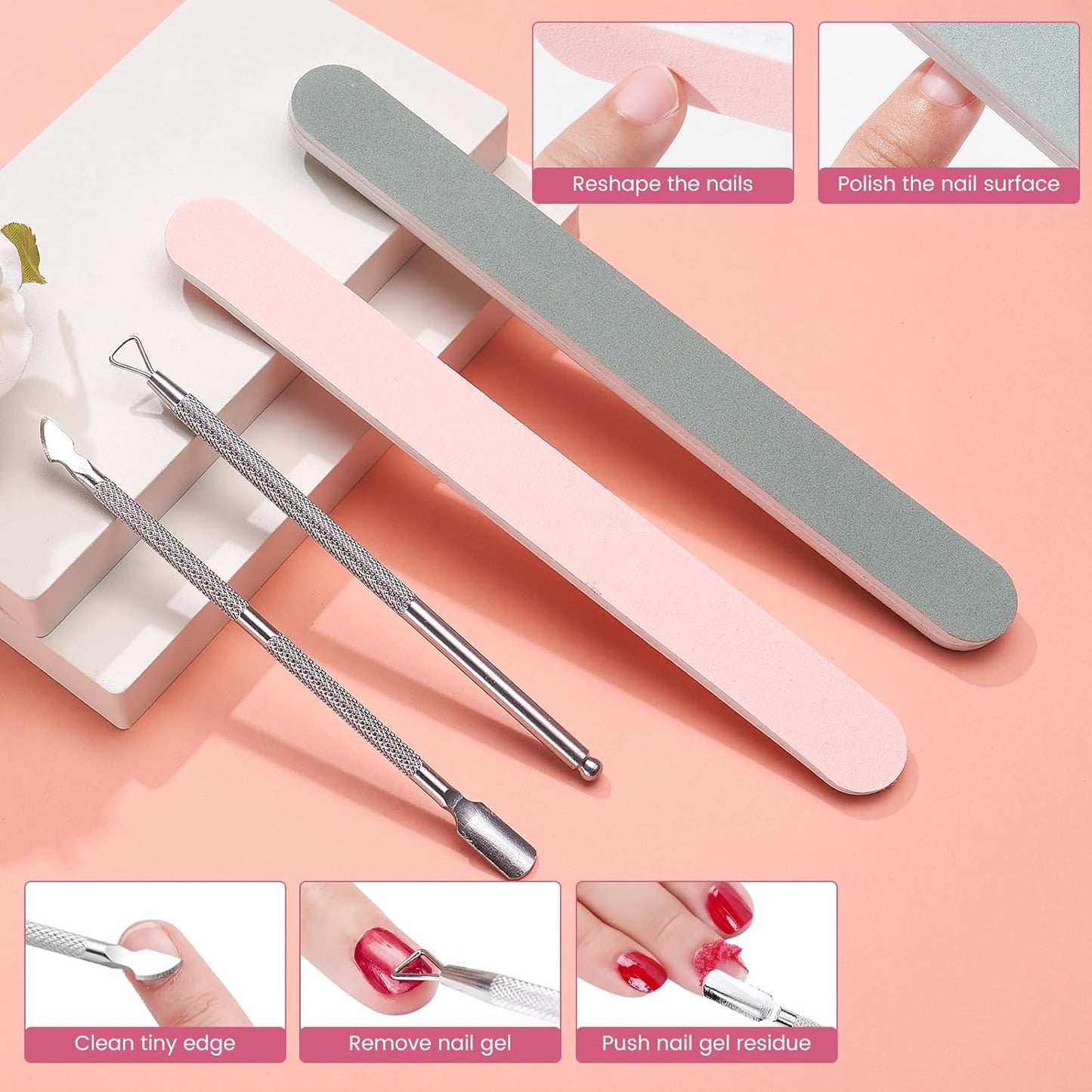 Dual Nail Soaking Bowl, Soak Off Gel Polish Remover Bowl for Home Users, Time Saver Manicure Bowl for Dip Powder/Gel/Acrylic Removal at Home & Salon, Pink