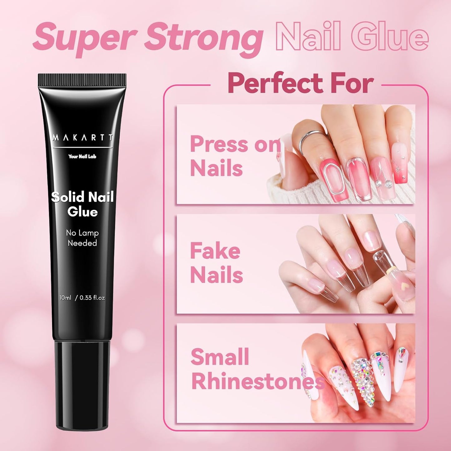 Makartt New Super Strong Nail Glue for Press On Nails: No Uv/Led Lamp Needed, Quick Drying 20s, Long-Lasting Semi Solid Gel Fake Tips Adhesion,Updated Formula DIY Home Salon Manicure 10ml, Hema Free