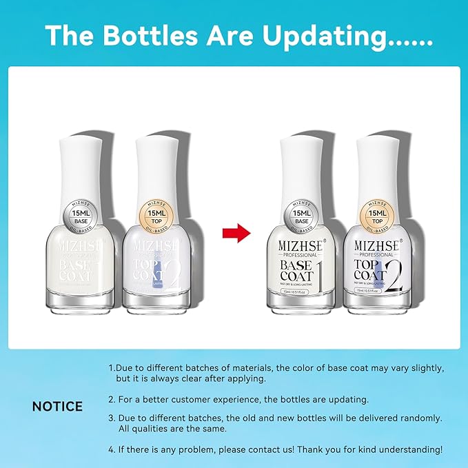 MIZHSE Base and Top Coat Nail Polish Quick Dry, 15 ml 0.5 fl oz Basic Nail Polish Non Gel Air Dry Fast, Protective High-Glossy Shiny Clear Long Lasting Nail Art Manicure at Home