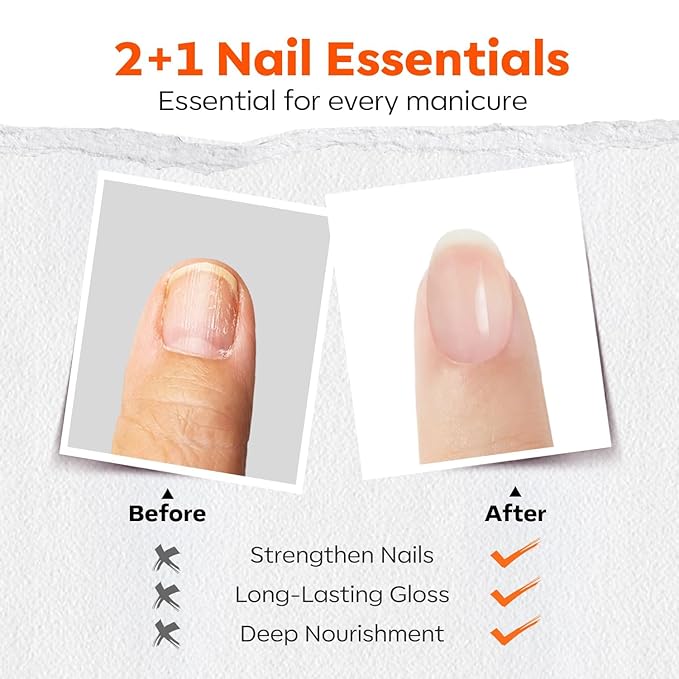 modelones 3-in-One Nail Polish Top Coat and Base Coat, Nail Strengthener, 15 Ml Clear Nail Polish Quick Dry Long Lasting Shine Chip Fade Resistant Nails Protect Care 2025 Gifts for Women