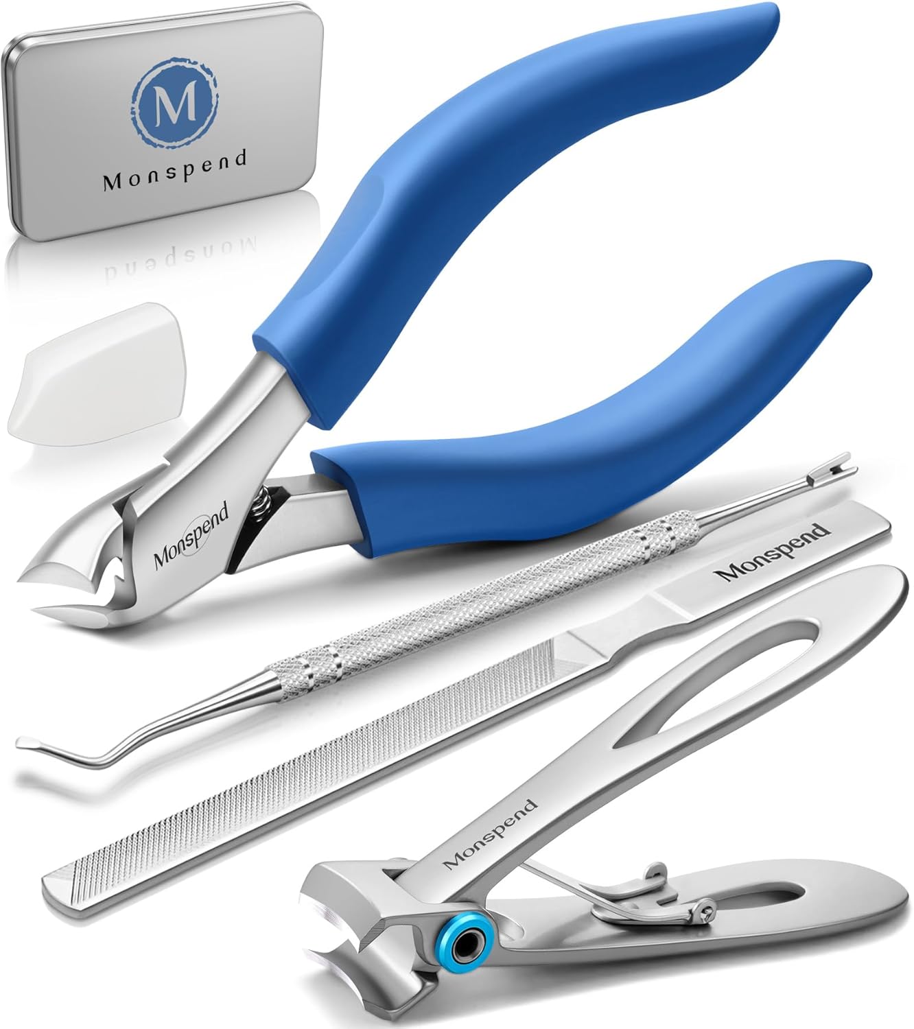 Toenail Clippers for Seniors Thick Toenails, Heavy-Duty Toenail Clippers, Adult Thick Toenail Long Handle,Aluminum Storage Box (Blue)