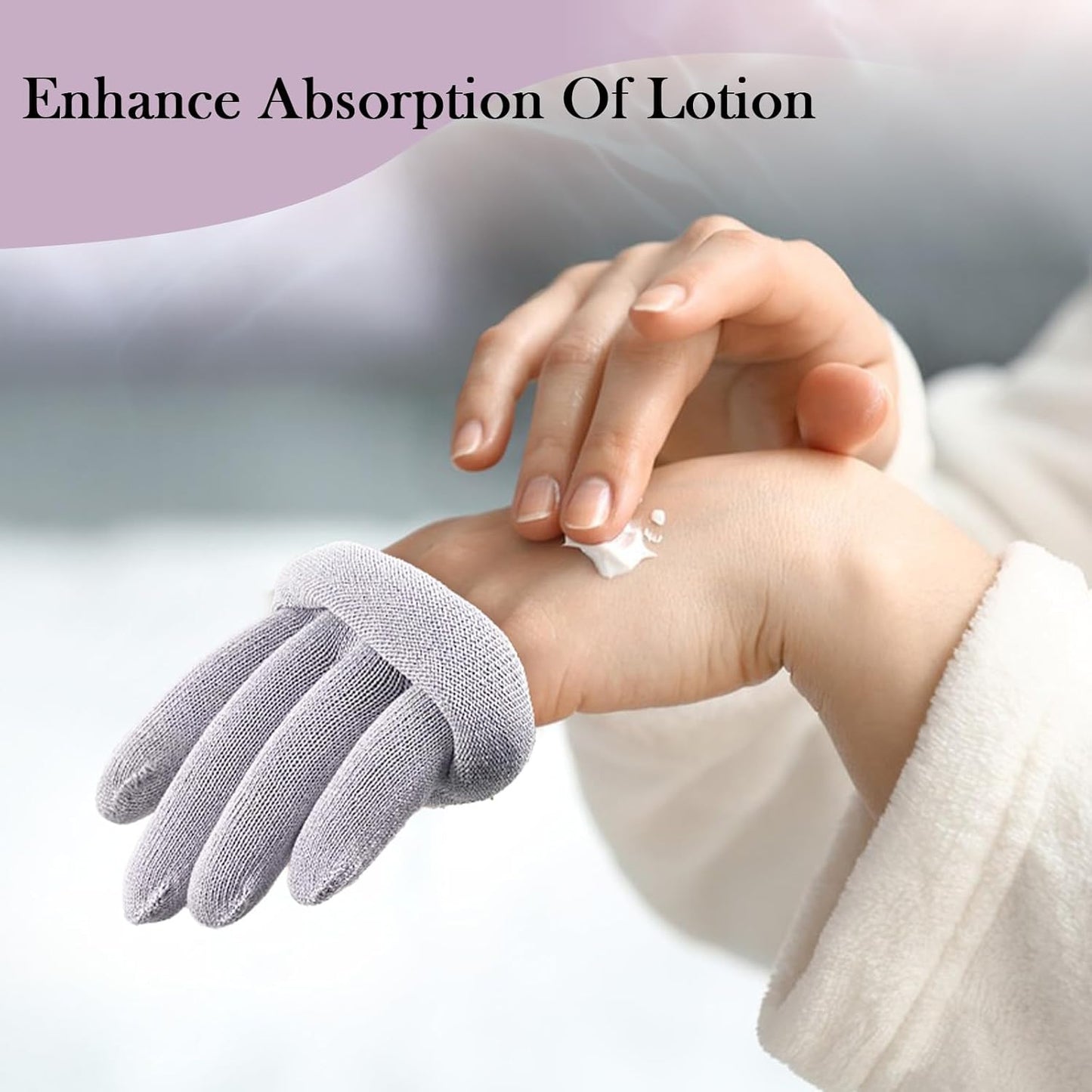 MIG4U Moisturizing Beauty Gloves Touchscreen Overnight Sleeping Glove for Women Dry Hands, Nighttime Lotion, Eczema, SPA, Cosmetic Treatment, Grey Purple 1 Pairs Size S/M