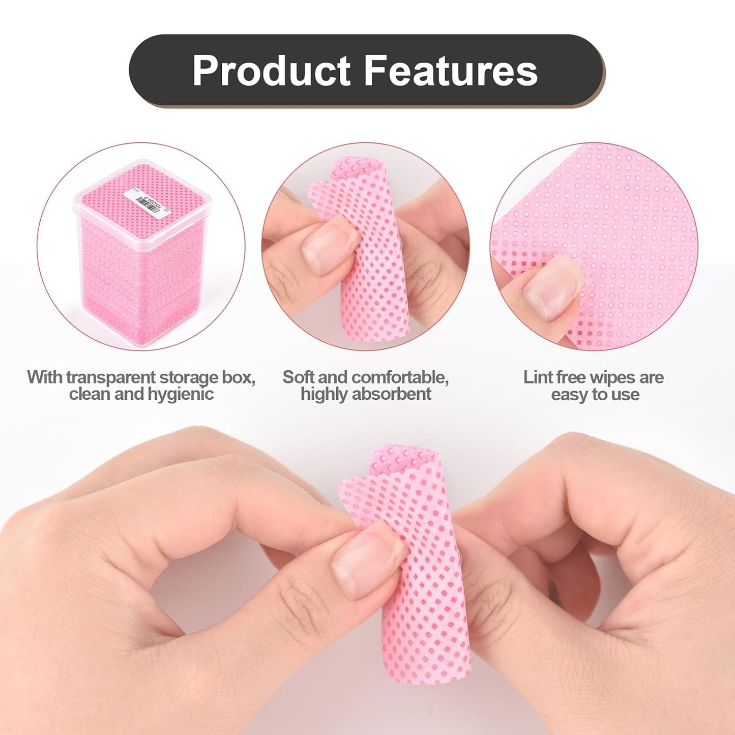 Lint Free Nail Wipes 350Pcs Nail Polish Removal Wipes with 2Pcs Cuticle Pushers Disposable Non-Woven Nail Cotton Pads Super Absorbent Eyelash Extension Glue Cleaning Wipes Salon Home Use