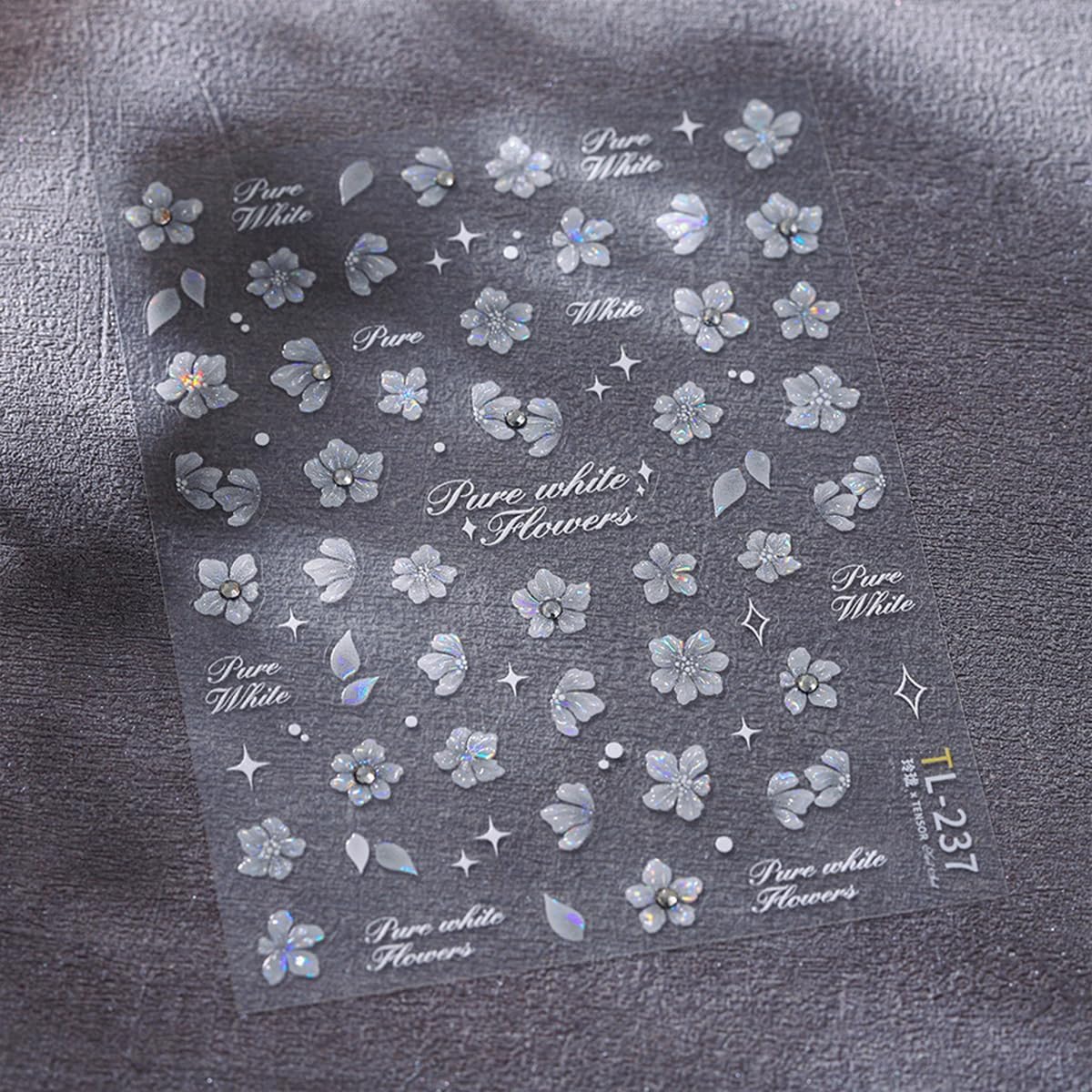 White Flower Nail Art Stickers - 5D Embossed Decals, Self-Adhesive Rhinestone Nails - Spring Flower Theme