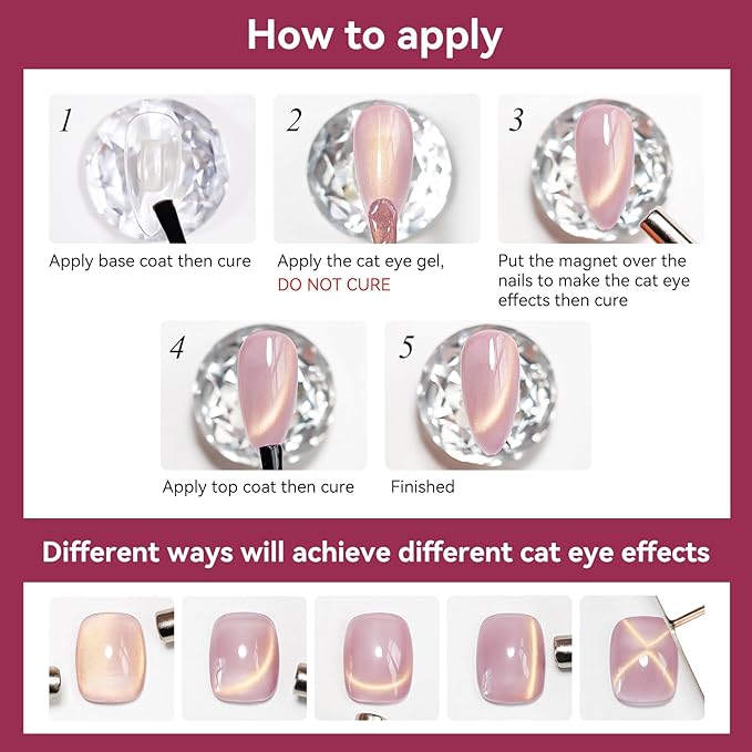 Cat Eye Gel Nail Polish Red Glass Jelly Magnetic Nail Polish Gel Shimmer Glitter Gloss Shine Holographic Wine Color Velvet For Nail Art Manicure DIY At Home 12ml
