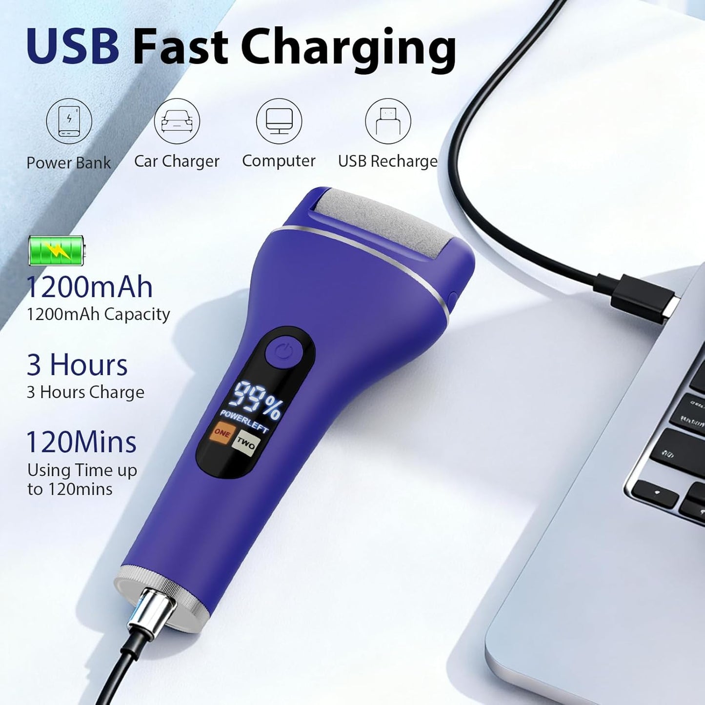 Electric Callus Remover for Feet, Rechargeable Portable Electronic Foot Callus Remover 2-in-1 Wet/Dry Foot Scrubber Electric Toot File for Hard Cracked Dry Dead Skin（Blue）