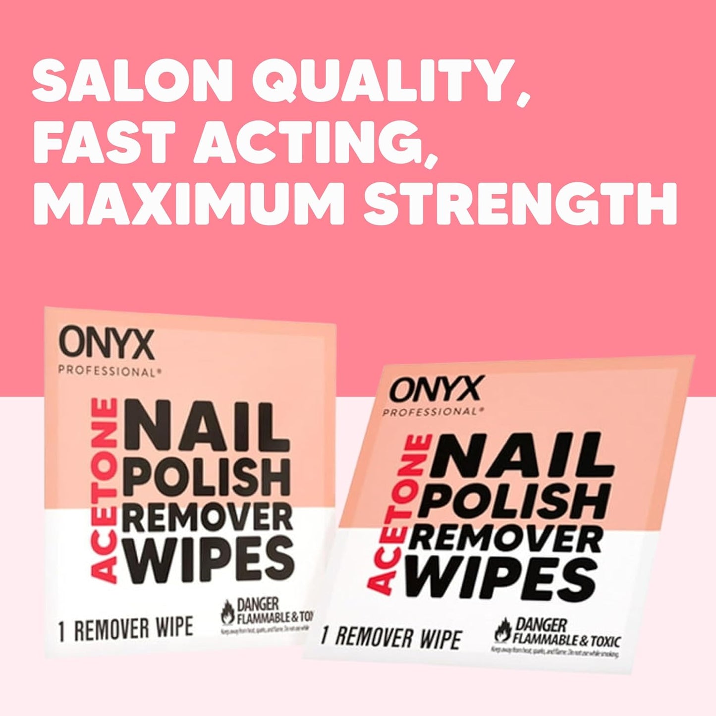 Onyx Professional Nail Polish Remover Pads, 60 Wipes - Acetone Wipes, Individually Wrapped, Fingernail Travel Kit to Clear Nail Polish, Acetone Pads