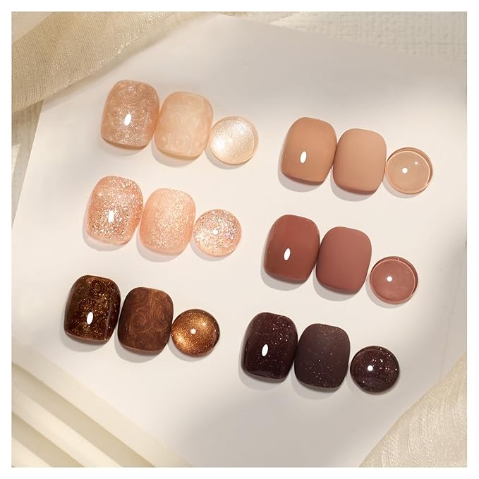 beetles Gel Polish Brownie Bliss - Fall Gel Nail Polish Set Light Dark Brown 6 Colors Nail Kit Pearl Shimmering Soak Off UV LED Lamp Needed Manicure DIY Home Gift for Women Girls