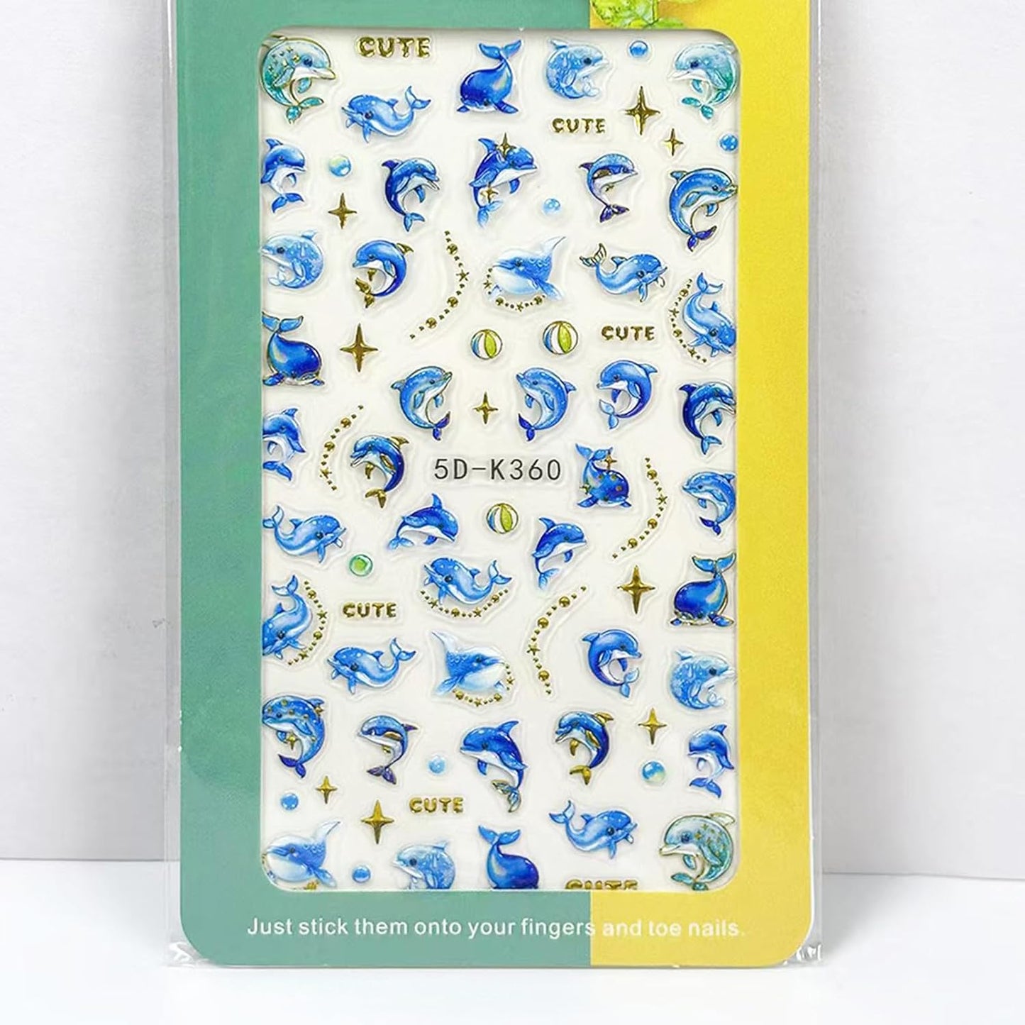1 Sheets Summer Nail Art Stickers 5D Embossed Beach Cute Dolphin Stars Designs Self Adhesive Nails Supplies Blue Summer Sea Theme Manicure Decorations for Women Exquisite Cardboard Kit