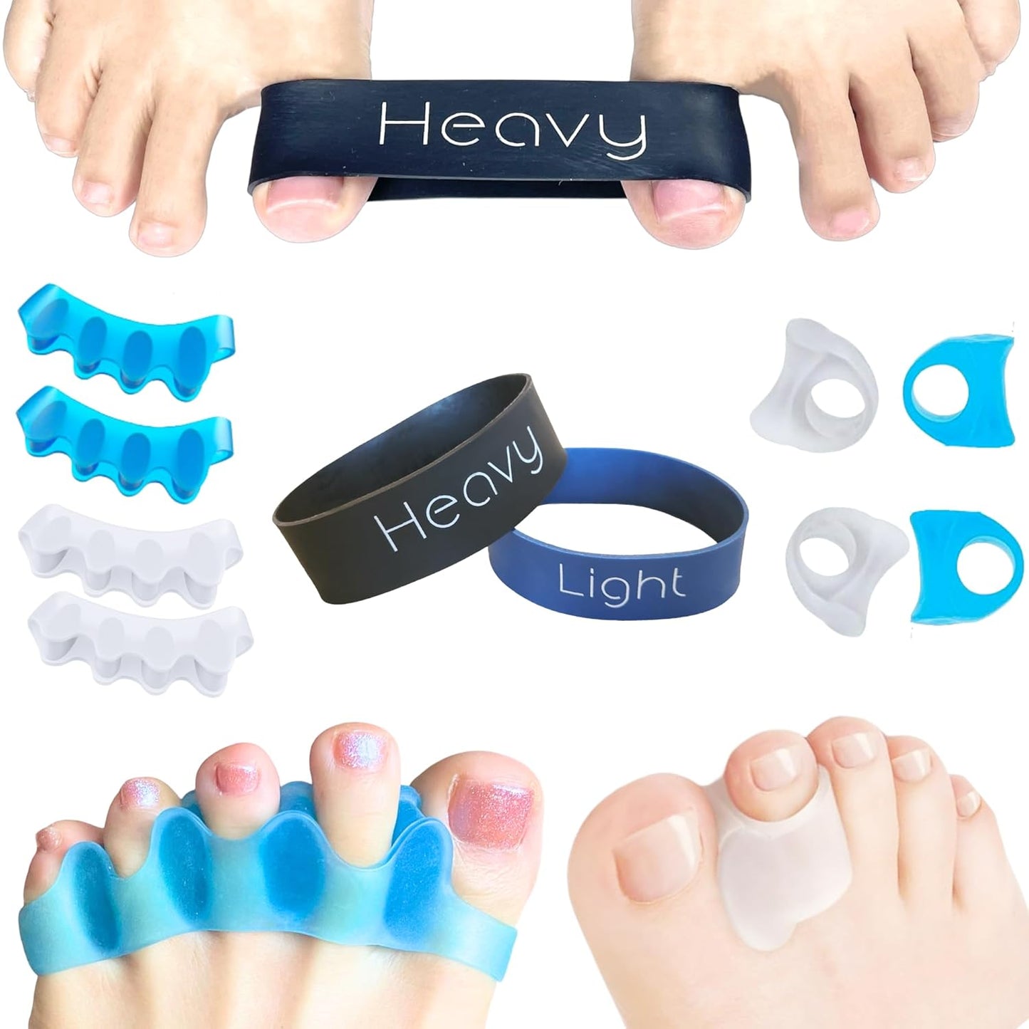 11 PCS Premium Set Bunion Corrector/Plantar Fasciitis Kit - Toe Exercise Bands and Separators for Women and Men