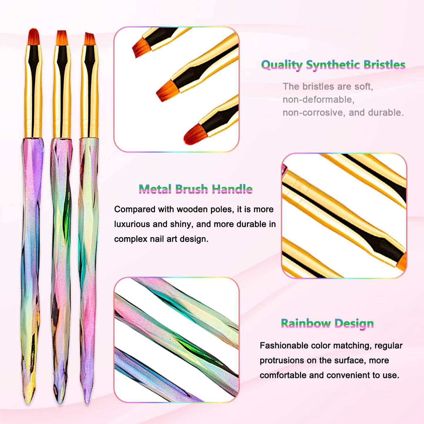 SILPECWEE 3pcs Nail Clean Up Brushes, Nail Polish Remover Brush, Nail Brushes for Cleaning Polish Mistake, Acetone brush, Nail Art Brush Manicure Brush for Nails Design Tool