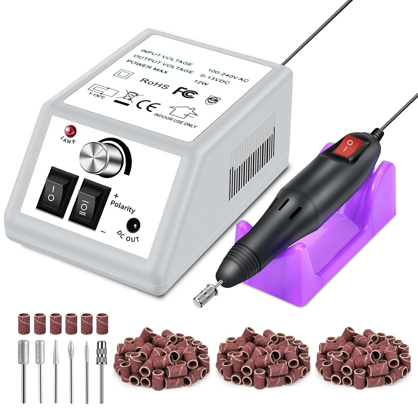 LAVAED Professional Electric Nail Drill Machine Kit - Low Noise Vibration with 156pcs Sanding Bands for Acrylic Nail Drill, Gel Art Remover, Polisher, Manicure, Pedicure