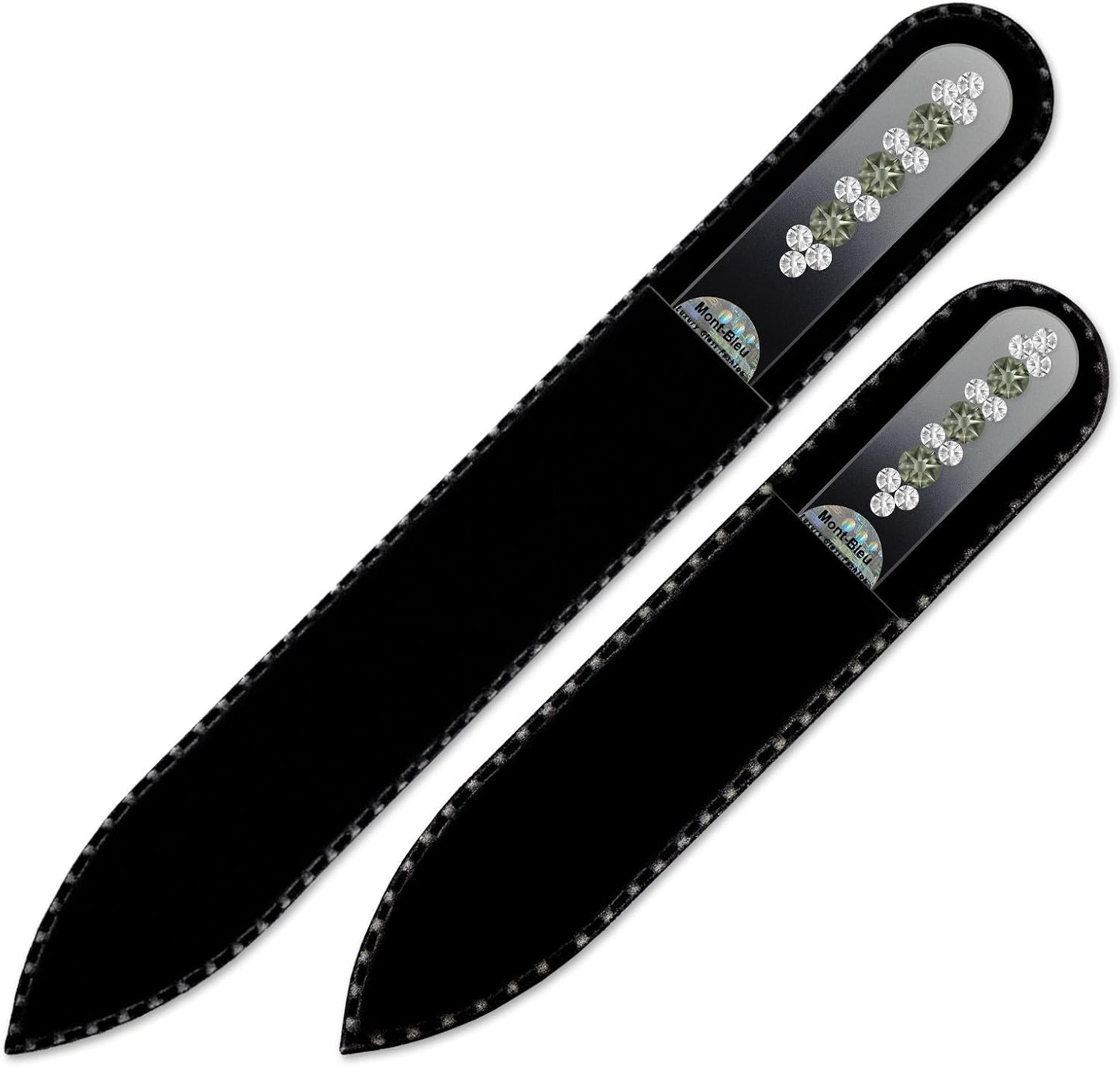 Nail Files - Mont Bleu Set of 2 Glass Nail Files Hand Decorated with Crystals - Handmade Gifts - Czech Tempered Glass - Travel Nail File for Shiny Nails - Crystal Nail Files