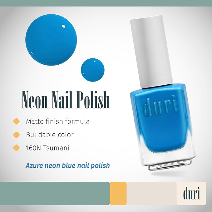 duri 160N Tsunami - Neon Blue Nail Polish, Matte Finish, Quick Drying, 0.45 Fl Oz