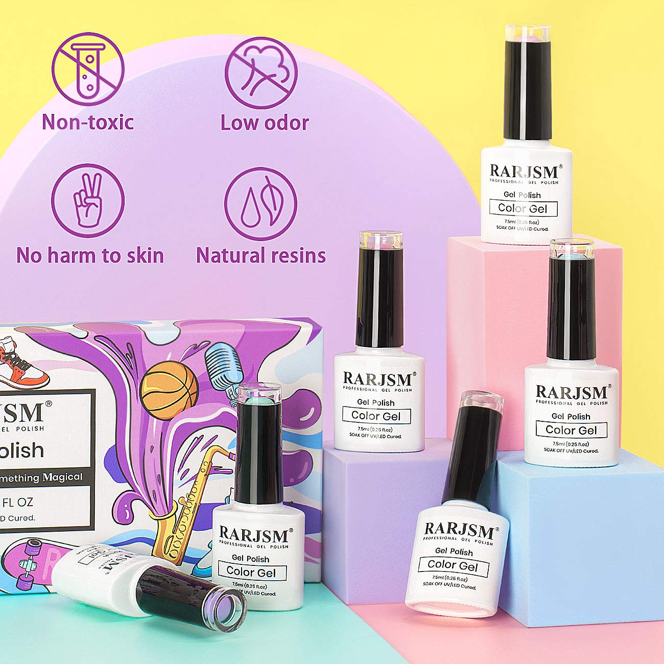 RARJSM Cotton Candy Gel Nail Polish Kit, Pastel Gelpolish Macaron Colors Collection Pink Purple Yellow Green Blue Nail Polish Set, 6PCS 7.5ML Spring Summer Color Gel Nail Polish,Curing Required