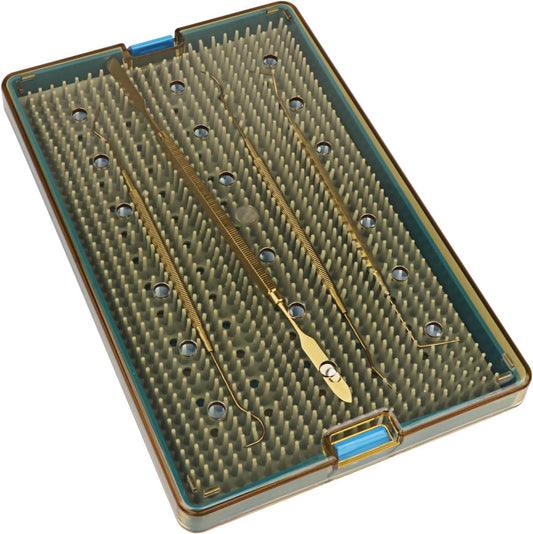 Dental Plastic Sterilization Tray Box Instrument Autoclavebale Detachable Stand Box Holder with Silicone Mat (Medium)