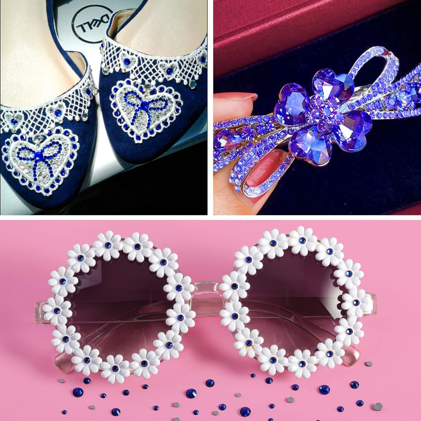 Beadsland 4300pcs Flatback Rhinestones,Royal Blue Rhinestone Nail Gems Round Crystal Rhinestones for Crafts,Mixed 6 Sizes with Picking Tweezers and Wax Pencil Kit, SS6-SS20,Sapphire