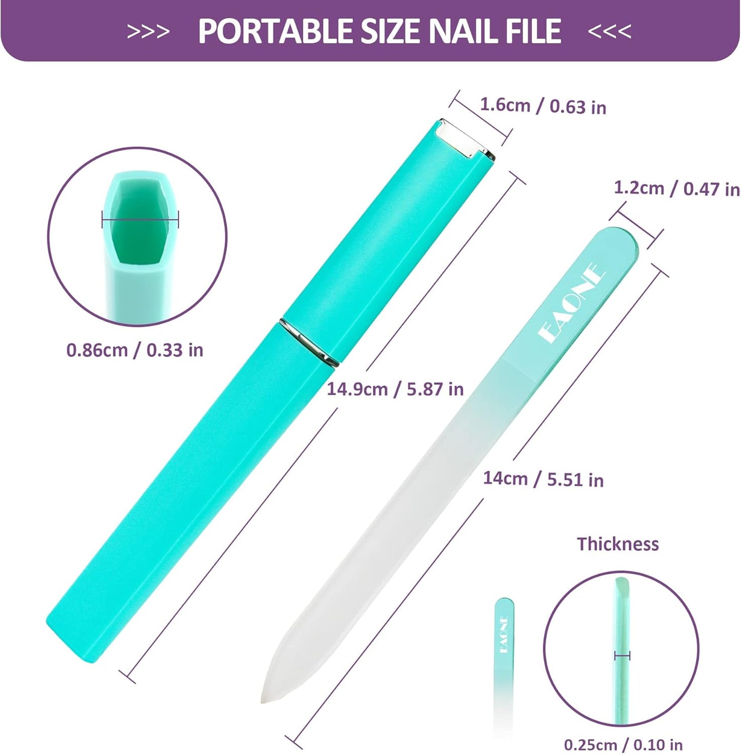 EAONE Crystal Glass Nail File with Case 3 Pack, Double-Sided Etched Fingernail Files for Natural Nails Professional Footnail Care Tool, Stocking Stuffers for Women Girls Gifts