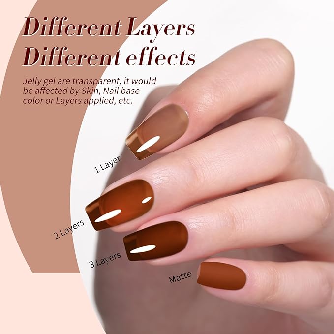 Born Pretty Halloween Fall Winter Jelly Gel Nail Polish Amber Crystal Transparent Brown Orange Red Gel Polish Nail Art Manicure DIY at Home and Salon 6PCS 7ML