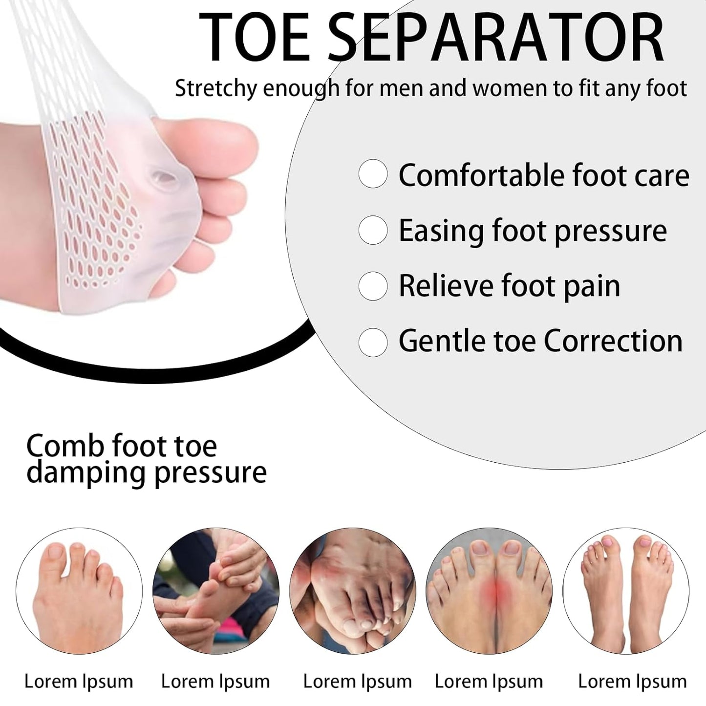 2PCS Silicone Toe Separators – Soft High Elasticity Toe Spacers for Women with Breathable Holes, Foot Support Correct Comfort Corrector Tool for Overlapping Toes