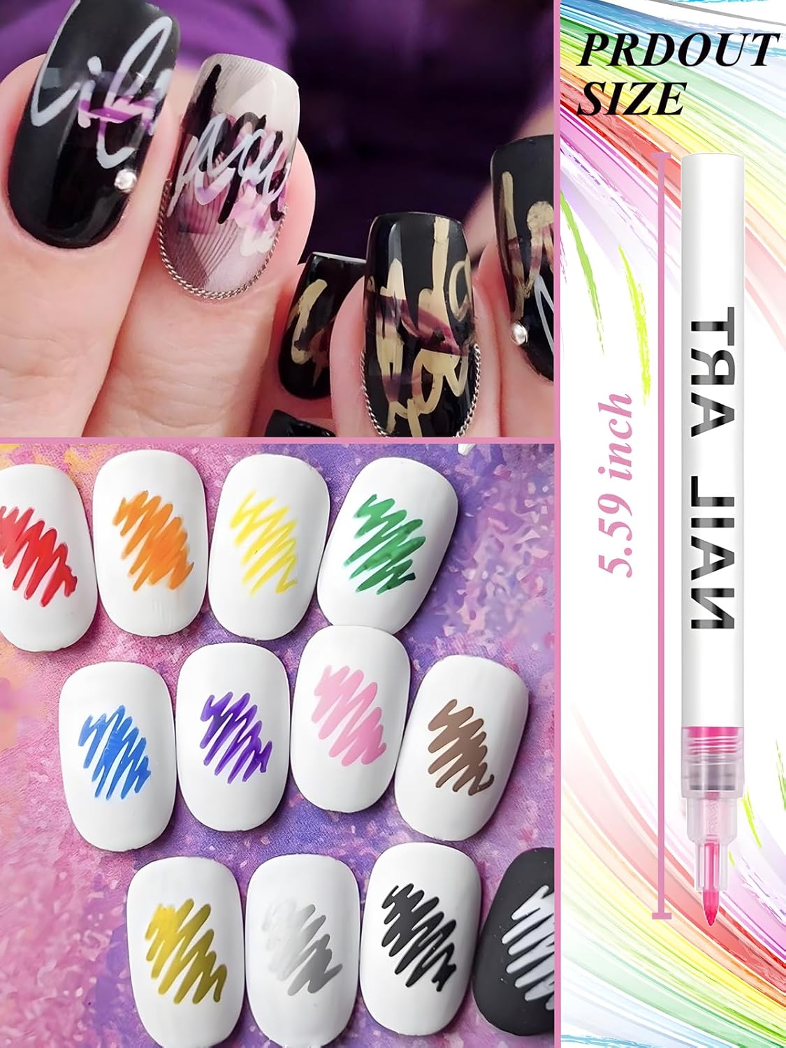 12 Colors Nail Art Pens, 3D Quick Dry Nail Point Graffiti Dotting Liner Pen Sets Nail Art Painted Pen Drawing Nail Design Kit for Halloween/Christmas Nail DIY Decoration