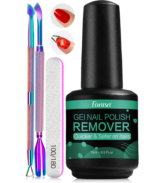 Gel Nail Polish Remover with Tools, 15ml (0.5 fl oz) - Acetone-Free, Quick Removal in 2-5 min, No Foil Soaking Needed, Safe for Natural Nails，Home DIY Use