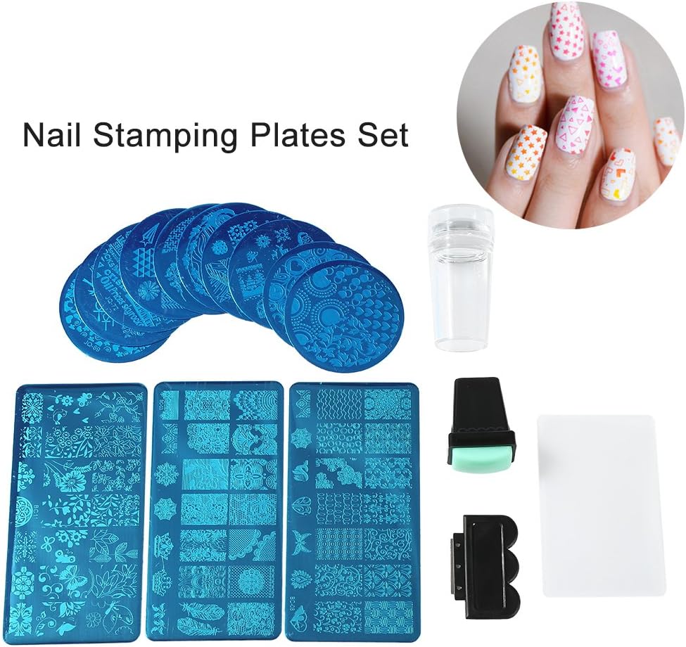 Manicure Stamp Stencils, Nail Stamping Plates Set, Nail Plate Template for Women Nail Art Decoration Manicure, Stencil Nails Tool, Flower Forest Image Plate Nail Art Stamper Scraper Nails Tool