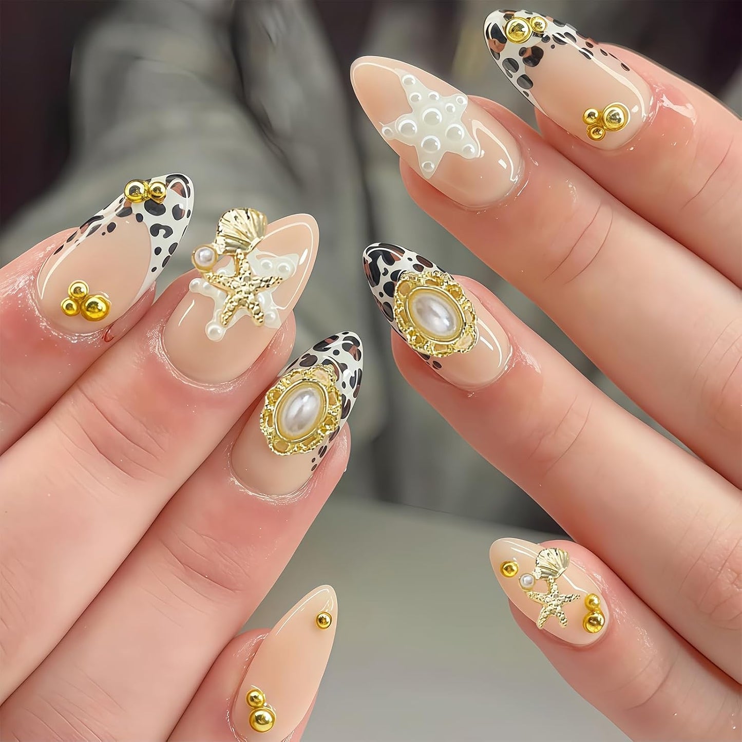 24Pcs Gold Starfish Seashell Charms for Nails Alloy Summer Beach Nail Rhinestones Ocean Theme Nail Art Jewelry Coconut Tree Starfish Pearl Nail Supplies for Nail Art Designs DIY Manicure Decoration