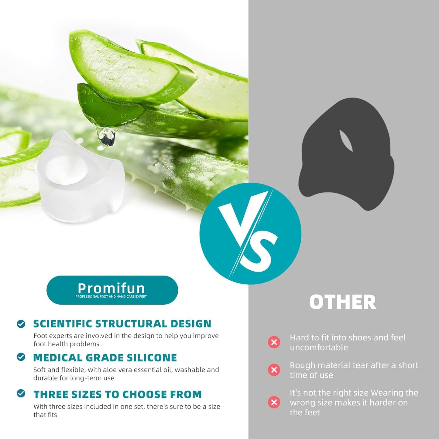 Toe Separators for Overlapping Toes - Promifun Toe Spacers with Aloe Vera Extract for Hammer Toe Straightener, Correct Toes, Big Toe Alignment, Bunion Relief (3 Size, 12 Pack, Clear)