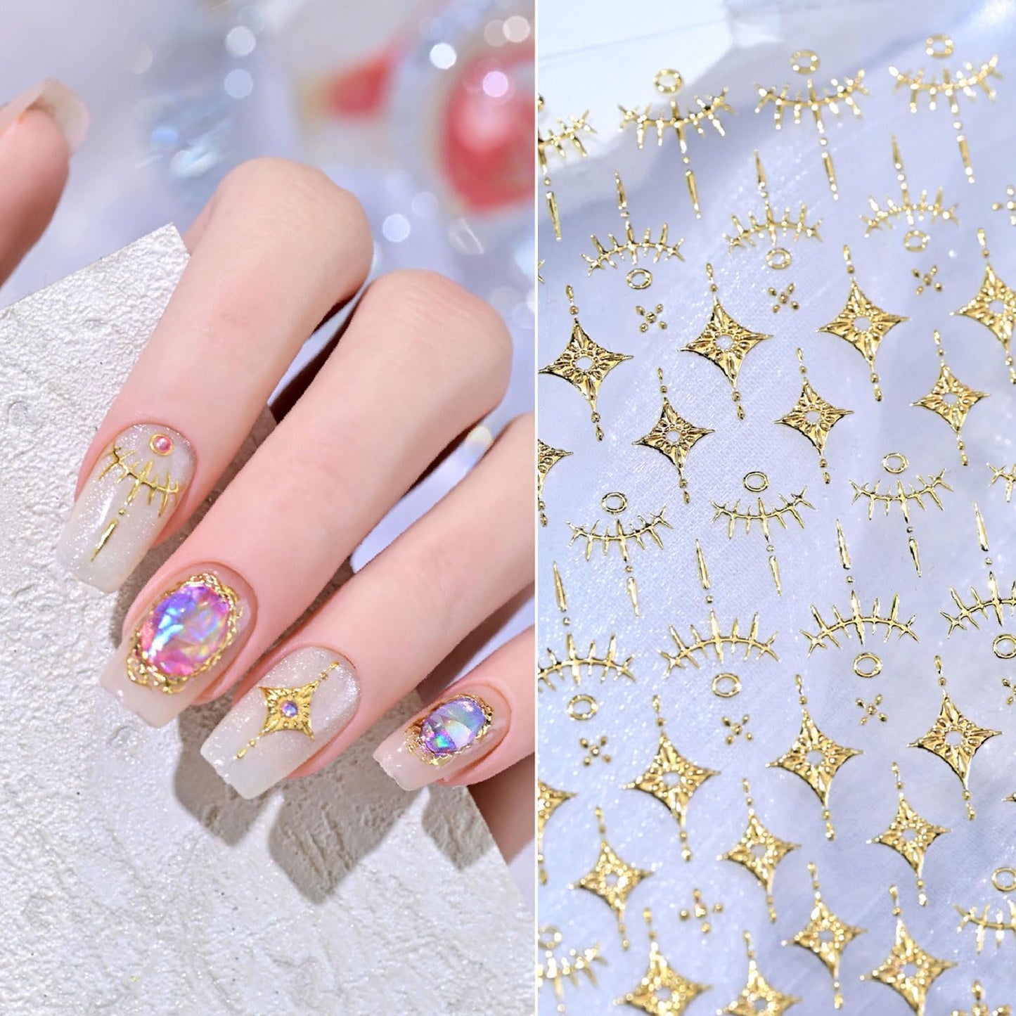 Gold Nail Stickers Star Nail Art Stickers 5D Embossed Nail Decals Gold Star Snake Design Nail Supplies for Women DIY Nail Art
