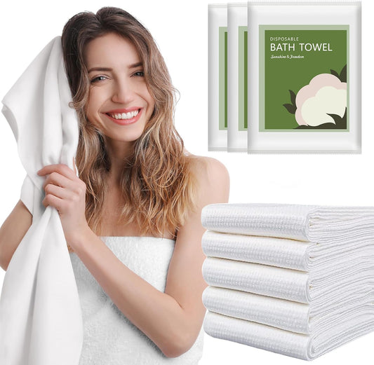 Disposable Bath Towels Durable Large Portable Thicken Camping Towels Quick Dry, Absorbent,Ultra Soft for Travel Hotel Swimming Gym Pet Sports Hiking Beach Spa 55''X27.5''(5pack)
